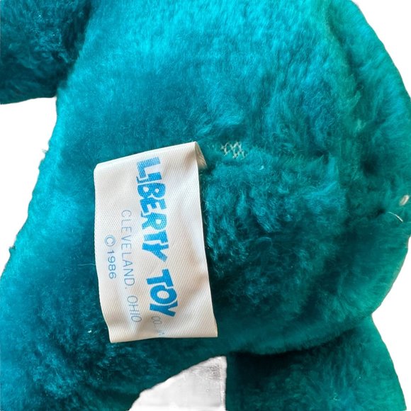 Vintage Liberty Toy Teal Blue Stuffed Dog 13" Kitsch Toy Decor Carnival Prize - Picture 10 of 10
